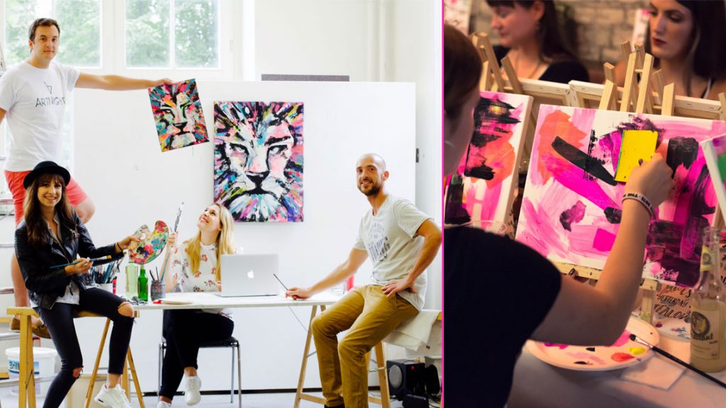 Das Teamrund um die ArtNight und Impression einer kreativen Nacht.