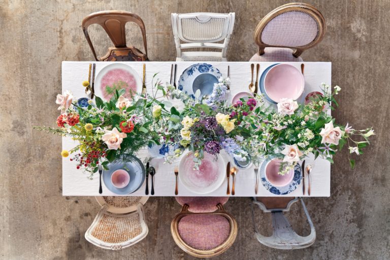 Dekorkonzept Mash-Up von Schönwald mit den Dekoren Patching Pink, Blue Boho, Splash Blue und Pink Whirl